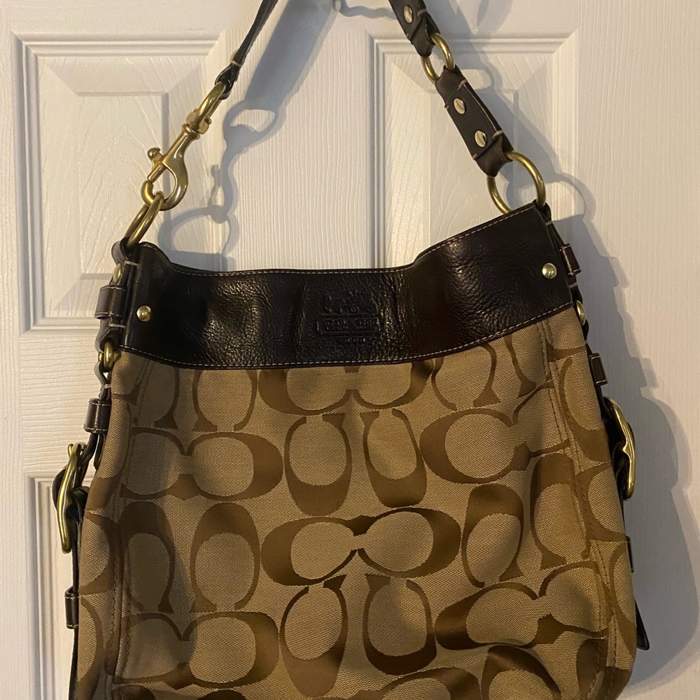 Coach Dark Brown and Tan Shoulder Bag